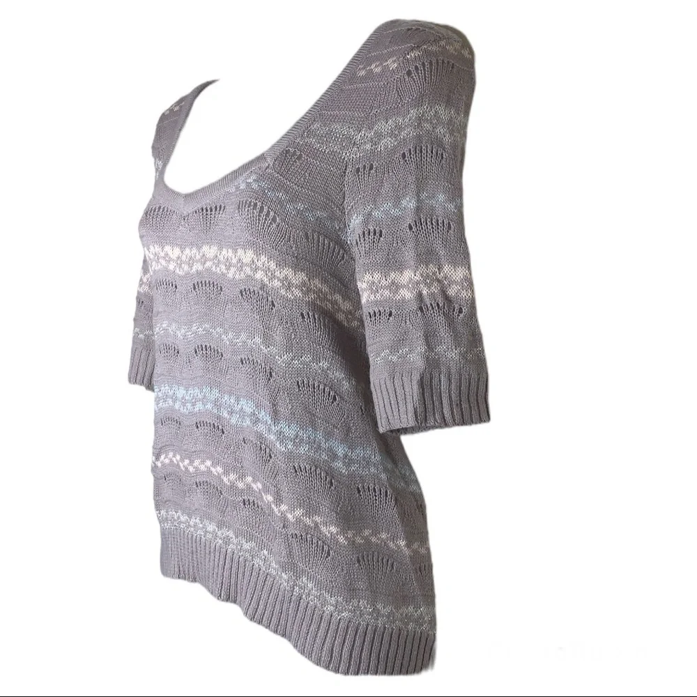 Free People Wool Fair Isle Shimmer Knit Sweater Top Gray Pink Blue S Cozy Winter - Picture 6 of 16